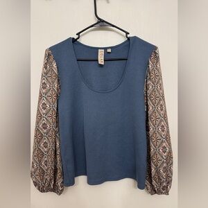 DOLAN Teal Blouse with Geometric Sleeves